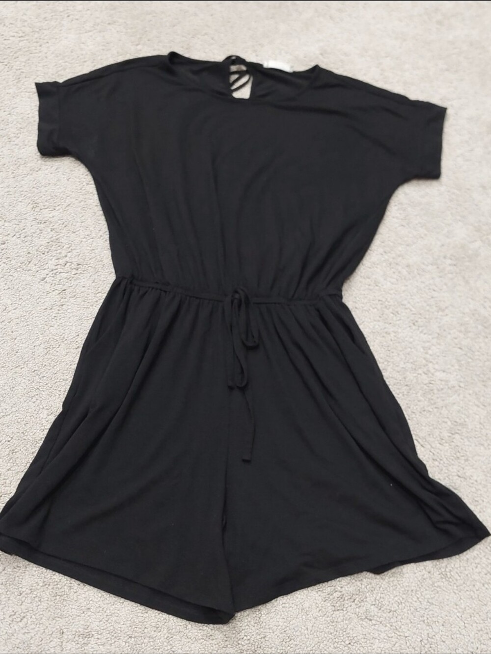 Zenana Romper XL Black Short Sleeve Tie back Pockets Elastic Waist
